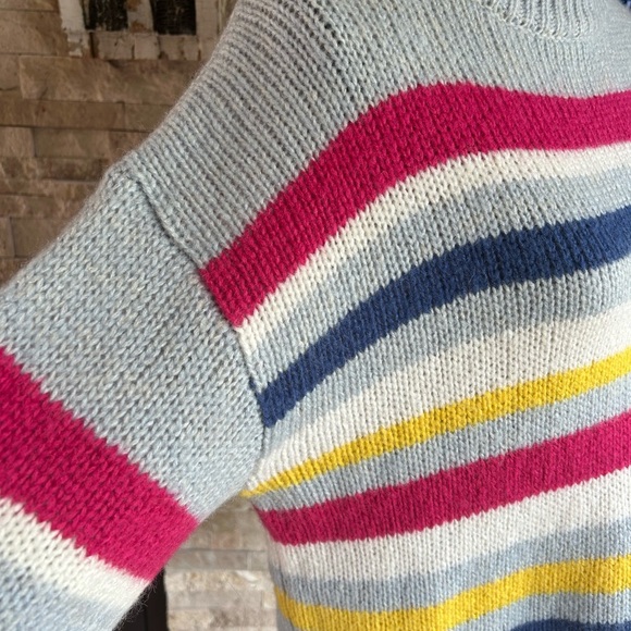 Rebecca Minkoff Brittany pale blue multi stripe mock neck wool blend sweater - Picture 9 of 16